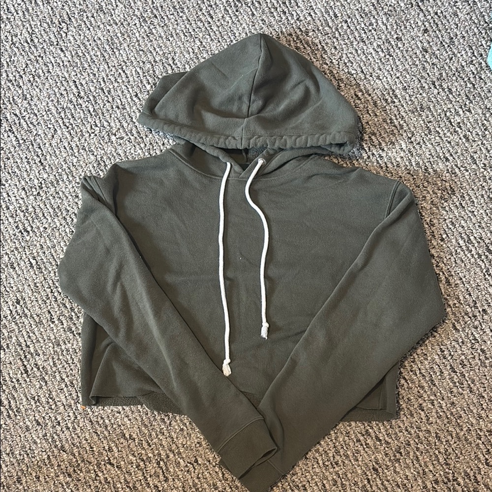 Olive Green Cropped Hoodie